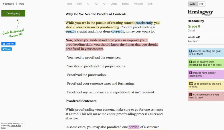 content proofreading tool hemingway