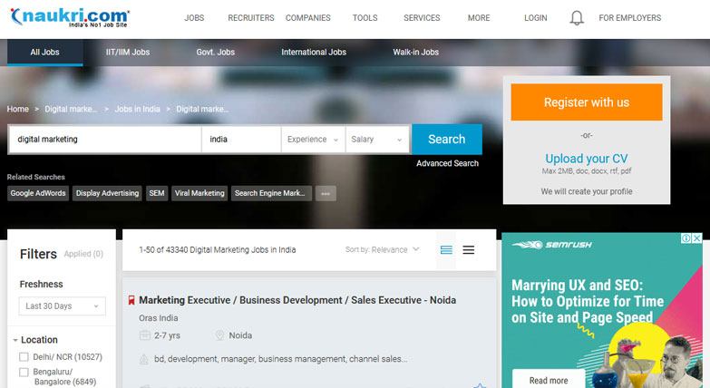 digital marketing jobs in india naukri