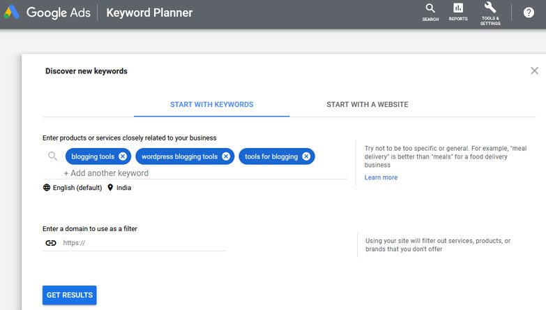 keyword planner blogging tool