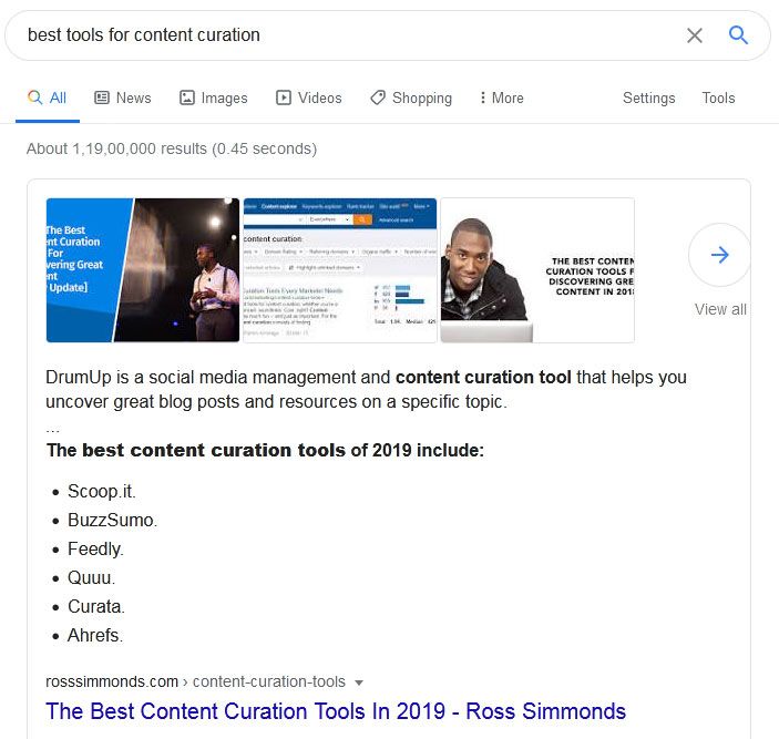 google bulleted featured snippet