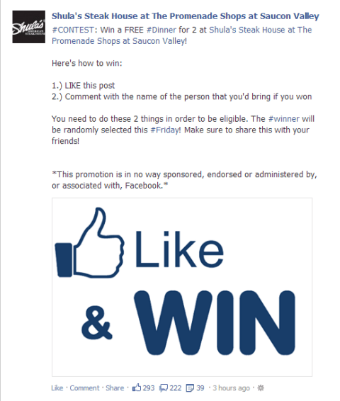shulas facebook contest