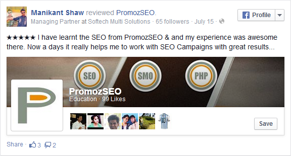 5 starI have learnt the SEO from PromozSEO & and my experience was awesome there. Now a days it really helps me to work with SEO Campaigns with great results...