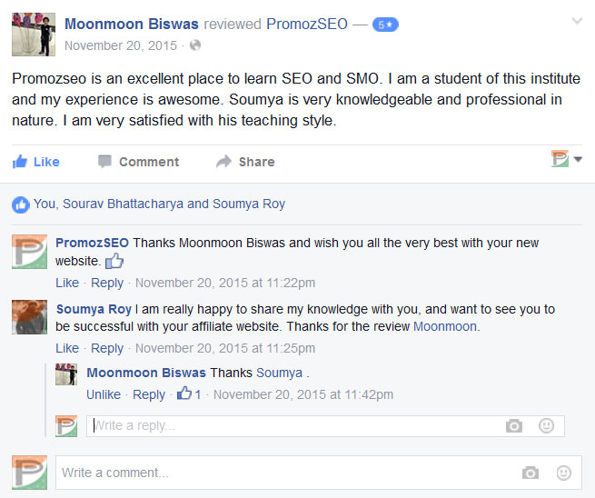 Promozseo is an excellent place to learn SEO and SMO. I am a student of this institute and my experience is awesome. Soumya is very knowledgeable and professional in nature. I am very satisfied with his teaching style.