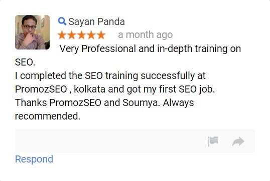 Very Professional and in-depth training on SEO. I completed the SEO training successfully at PromozSEO , kolkata and got my first SEO job. Thanks PromozSEO and Soumya. Always recommended.